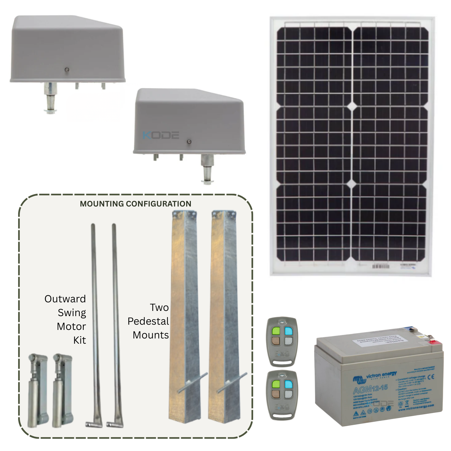 DACE Duraswing MkII Double Swing Gate Opener Kit | Variant Solar Powered, Outward Swing and Pedestal Mount